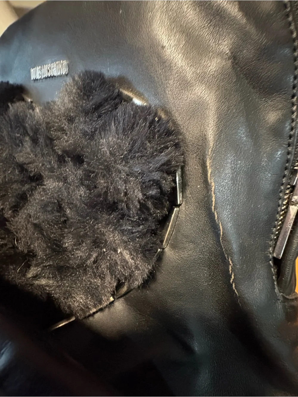Love Moschino Black Fuzzy Fur Heart Backpack in Faux Leather